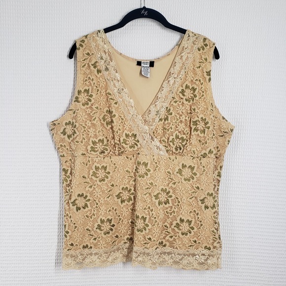 Studio 1940 Tops - Vintage Studio 1940 Lace Tank Top Womens Beige V-Neck Sleeveless Grunge Romantic